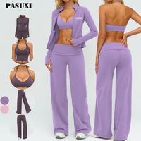 Ensemble de yoga 2 pièces respirant uni pour femmes PASUXI 2026, soutien-gorge de sport, leggings évasés taille haute, vêtements de sport