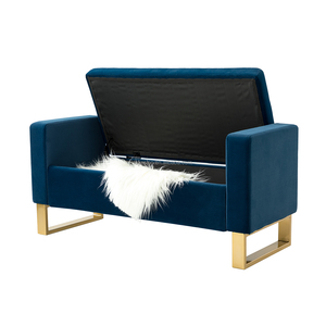 Moderne, Verstellbare, Antike Nordische Ottomane, Aufbewahrungsbank, Blaue Samtgepolsterte Bettbank, Lange Bank in Einfachem Stil - Product Image 5