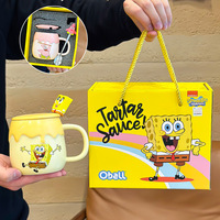 Mug de dessin animé co-marqué Bob l'éponge et Patrick Star, mug en porcelaine de haute qualité pour couple avec couvercle et cuillère, gobelet à eau pour