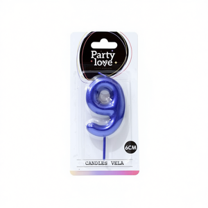 Bougie d'anniversaire bleue numéro 9 Party Love 6 cm Vela Candles - Product Image 2