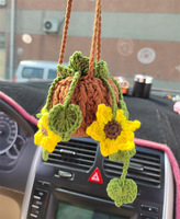 Tricoté à la main tissé panier suspendu fleur rétroviseur décoration voiture pendentif créatif en gros fleur artificielle