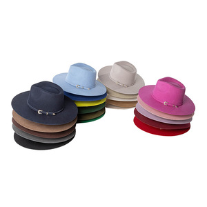 Chất lượng cao rộng vành 100% len cảm thấy Fedora Hat sombreros bán buôn màu rắn đồng bằng cứng Vành phụ nữ người đàn ông Fedora mũ - Product Image 2