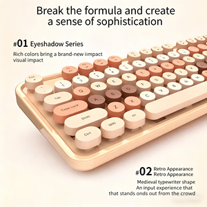 Ensemble <span class=keywords><strong>clavier</strong></span> et <span class=keywords><strong>souris</strong></span> sans fil 2,4 G rétro mignon avec 104 touches rondes colorées pour filles, idéal pour le bureau - Product Image 3