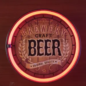 Riproduzione rotonda pubblicità birra tendone segno-alimentato a batteria LED Neon Style Beer Light