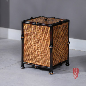 Bamboo Woven Trash Can Square With Lid Household Indoor Waste Bin Tea Room Accessory - Product Image 4