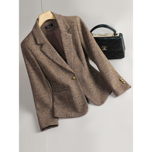 Women's Wool Tweed Blazer Gray Anti-Wrinkle Professional Casual Autumn Winter 2024 Korean Style - Product Image 4