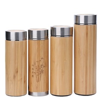 Chaolang botol termos Stainless Steel, cangkir termos terisolasi vakum baja tahan karat bambu untuk perjalanan 500ML dinding ganda Stainless Steel