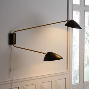 Lampada da Parete Unica in Ottone Stile Mid-Century Simig Lighting <span class=keywords><strong>con</strong></span> Paralume Nero e <span class=keywords><strong>Braccio</strong></span> Orientabile a 2 Luci per Interni Domestici - Product Image 5