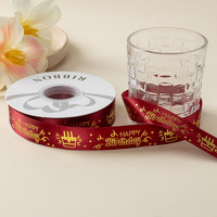 Ruban en polyester doré CHANG YUAN 2,5 cm Joyeux Anniversaire, rouleau de 32 yards pour emballage cadeau, décoration de gâteaux et florale