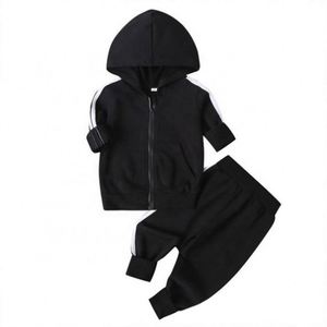 Vêtements pour enfants décontractés 100% coton, ensemble de survêtement 2 pièces, sweat-shirt à fermeture éclair, pantalon de survêtement, jogging pour garçons et filles - Product Image 3