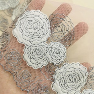 Bán Buôn Tinh Tế Chất Lượng Cao 23Cm Sáng Bóng Hoa Thêu Ren <span class=keywords><strong>Trim</strong></span> Cho Phụ Nữ Ăn Mặc Màu <span class=keywords><strong>Grey</strong></span> Tulle Guipure Ren - Product Image 6