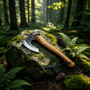 Hacha Vikinga Hecha a Mano con Hoja Ancha, Tomahawk <span class=keywords><strong>de</strong></span> Supervivencia para Camping con Mango <span class=keywords><strong>de</strong></span> <span class=keywords><strong>Madera</strong></span>, Herramienta Multifuncional para Exteriores para Partir Leña y Acampar - Product Image 2