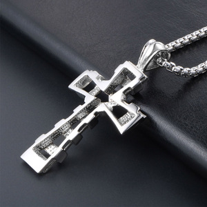 Stainless Steel <b>Cross</b> Pendant Geometric Design Men's Necklace Accessory SP008 - Product Image 3