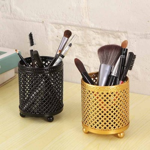 Oro redondo oro metal hierro belleza herramientas tocador maquillaje cepillo almacenamiento cubo organizador tubo almacenamiento caso - Product Image 3