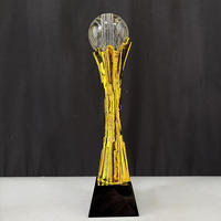 Trophée de cristal personnalisé en gros avec logo en résine dorée pour événements sportifs (football, volleyball, cricket, basketball) MH-MJ0728