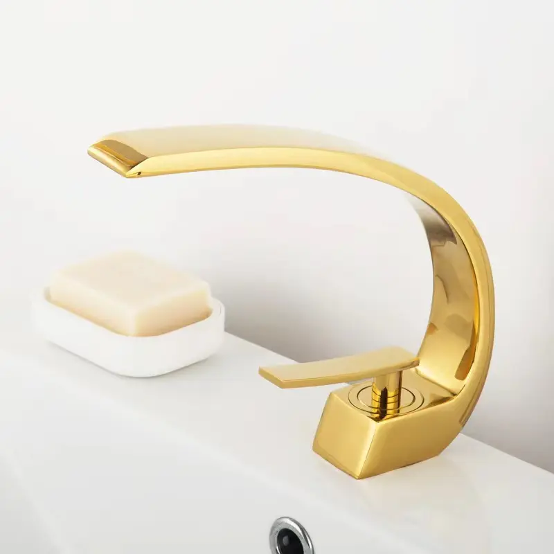 Robinet de lavabo moderne de luxe en laiton massif mitigeur de salle de bain robinet de lavabo en or chromé pour hôtels 5 étoiles