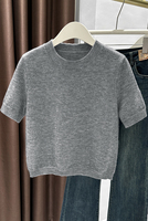 T-shirt à col rond en cachemire 100% personnalisé Pull en cachemire tricoté à manches courtes coupe ajustée de style coréen