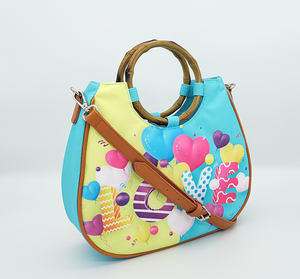 Bolso <span class=keywords><strong>de</strong></span> mano con estampado <span class=keywords><strong>de</strong></span> famoso diseño para mujer, <span class=keywords><strong>bolsa</strong></span> <span class=keywords><strong>de</strong></span> mano con asa <span class=keywords><strong>de</strong></span> madera redonda para chicas, bandolera <span class=keywords><strong>de</strong></span> hombro - Product Image 2
