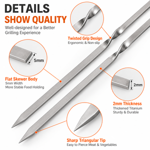 Multiple Sizes Pure Titanium <b>BBQ</b> Skewers <b>Portable</b> Flat Metal Grilling Sticks Reusable Barbecue Skewers for Outdoor Camping - Product Image 3