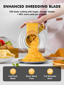 Râpe à fromage manuelle rotative, <span class=keywords><strong>mandoline</strong></span> de cuisine, coupe-légumes, trancheuse, 3 lames en acier inoxydable, coupe grossière et fine, compatible lave-vaisselle, en métal - Product Image 3