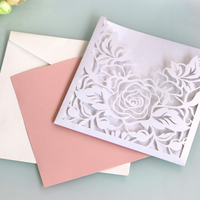 Tarjeta de Invitación de Bolsillo con Corte Láser Color Borgoña, Sobre de Bolsillo con Corte Láser y Invitaciones Rosa Pincel para Eventos y Fiestas