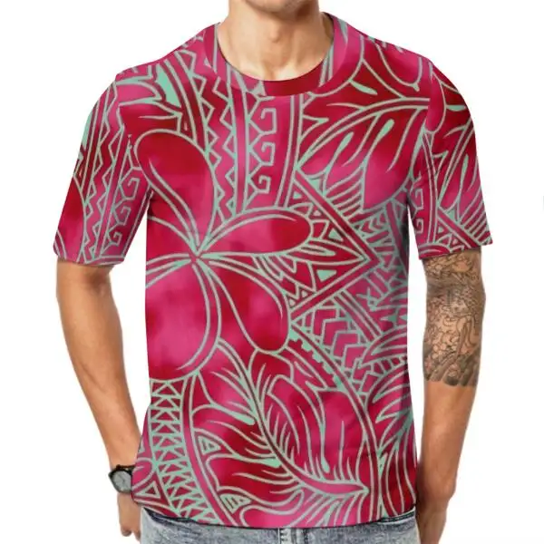 Rode Samoan Stijl Polynesische Retro Stijl Duurzaam Mannen T Shirt Korte Mouw Lage Prijs Pacific Erfgoed Beweging Ronde Hals T shirt