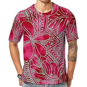 Kırmızı Samoan stil polinezya Retro tarzı dayanıklı erkekler T gömlek kısa kollu düşük fiyat pasifik miras hareketi yuvarlak boyun T gömlek