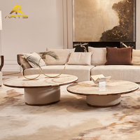 Ensemble de table basse en cuir de qualité supérieure, design original, bois d'acajou, pieds en laiton massif, plateau en marbre naturel, pour salon, pour usage domestique