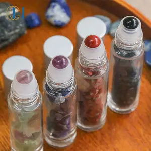 C & H Niche kişisel bakım Glitter rulo topu ile kuvars kristal cips içinde rulo cam şişeler üzerinde