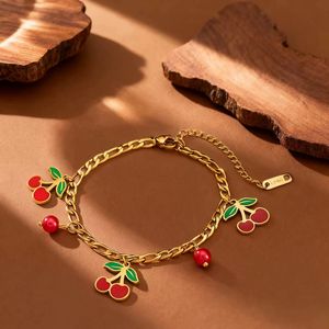 18K 금도금 스테인리스 스틸 목걸이와 체리 펜던트 주얼리 세트, 칼라 체인 스테인리스 스틸 주얼리 세트 - Product Image 3
