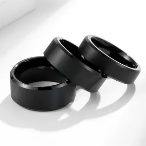 Poya K-anillo de boda negro de carburo de tungsteno para hombre, banda de 10mm, 8mm, 6mm, listo para enviar