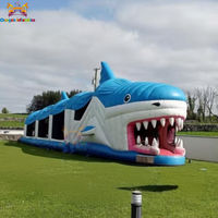 Château gonflable à thème requin avec toboggan, jouet gonflable commercial pour enfants, couleurs et tailles personnalisables, montage facile, garantie 3 ans