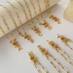 Joyería de estilo hip hop de 14K, cadena de papel chapada en oro de 26 letras iniciales, micro incrustaciones de circonia, colgante, Gargantilla, collar, joyería - Product Image 1