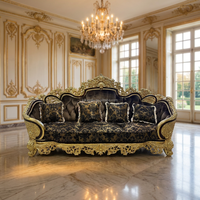 Canapé de luxe français en bois massif sculpté, style européen, pour salon, avec feuille d'or, tissu importé, éponge, sur mesure, pour villa, haut de gamme