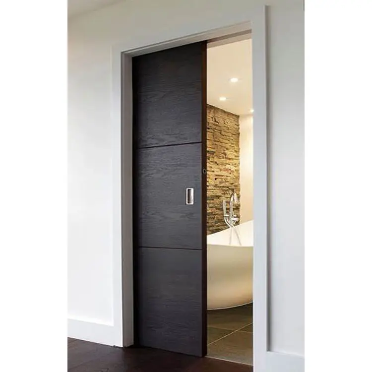 European Design Bedroom Pocket Door Mdf Wood Sliding Pocket Interior Pocket Wood Door With Black Frame Hidden Door Kit