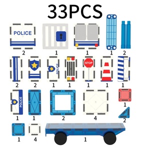 Ensemble de construction magnétique 33 pièces : Voiture de police avec station de police et prison, imprimé UV, <span class=keywords><strong>jouet</strong></span> éducatif STEM pour enfants, vente en gros, OEM personnalisé - Product Image 2