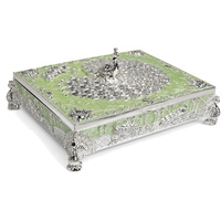 Boîte à bijoux unique en alliage de zinc argenté avec motif émaillé et doublure en velours, style bohème, plateau de service, coffret cadeau