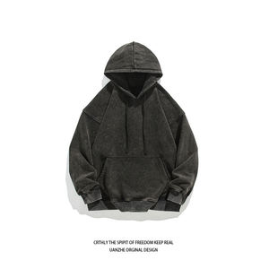 Sweat à capuche épais imprimé de logo personnalisé OEM pour hommes Sweats à capuche courts et simples sans cordon de serrage ourlet brut bord bas personnalisables - Product Image 6