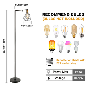 GANVA Intérieur Maison 1 tête en forme de <span class=keywords><strong>boule</strong></span> Fer Métal 40 watts Réglable E27 <span class=keywords><strong>Lampadaire</strong></span> sur pied - Product Image 6