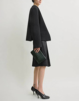 Blazer en tweed uni pour femme, en mélange de laine, style « Old Money », col rond, veste classique, haut de costume