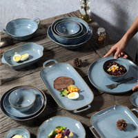 Ensemble Vaisselle de Dîner Nordique en Gros, Assiettes en Grès Réactif Fantaisie, Vaisselle de Restaurant Rustique en Porcelaine Céramique