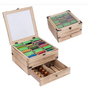 Hot Sale Sturdy Water Proof Home Decorative Wooden Tea Box Rustic Tea Bag Organizer 2 Tier Tea Storage Box