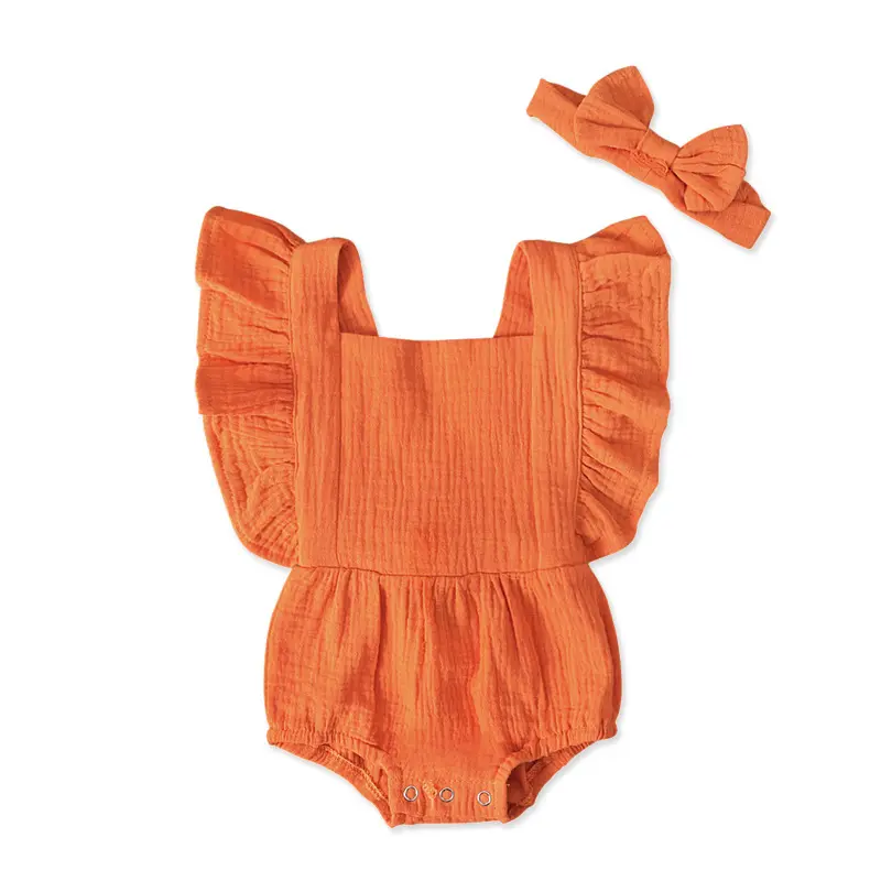 Nieuwste Kinderkleding Groothandel Geplooide Baby Romper Custom Gebreide Stof Puur Rauw Katoen Pasgeboren Baby Kleding