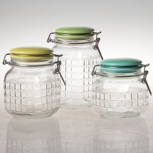 wholesale airtight custom color glass food storage jar containers with airtight glass lid