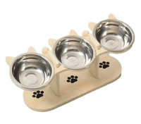 Mangeoire surélevée en bois pour animaux de compagnie, angle réglable, pour chat et chien, avec bols en acier inoxydable