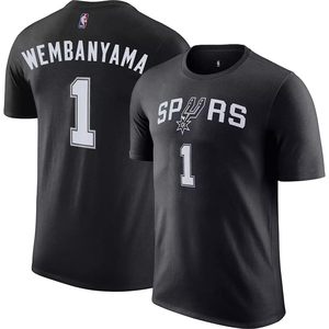 T-shirt de basket-ball pour jeunes San Antonio Spurs Wembanyama 1 noir, col rond, anti-transpiration - Product Image 1