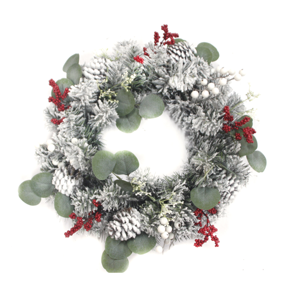 OEM custom design outdoor decoration PVC Christmas wreath artificial decoration with pin and berries