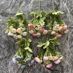 Wholesale Cheap China 13.5'' Silk 5 Heads Bouquet Artificial Flower In Bulk Rose Bush For Wedding Home Decoration