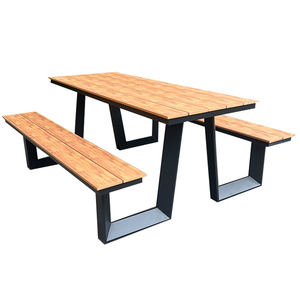Modern Design Outdoor Aluminum Rectangular <strong>Dining</strong> <strong>Tables</strong> Set Wood <strong>Picnic</strong> Bench for Patio Garden Use - Product Image 1