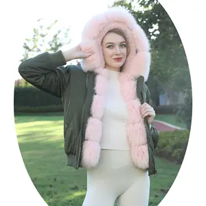 Janefur Wholesale Fur Parka Factory Price Custom Logo Faux Fur Lined Winter Bomber Jacket With Fox Fur Trim